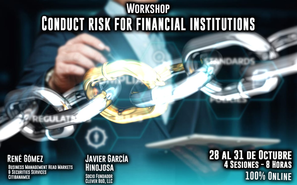 RiskMathicsFI's tweet image. #RMTC2020 #ConductRisk #workshop
riskmathics.com/landing/CRF_CD…
El objetivo de este workshop es preparar a los participantes para el manejo de los riesgos de mala conducta en instituciones financieras, desde la identificación y evaluación del riesgo hasta el desarrollo e …