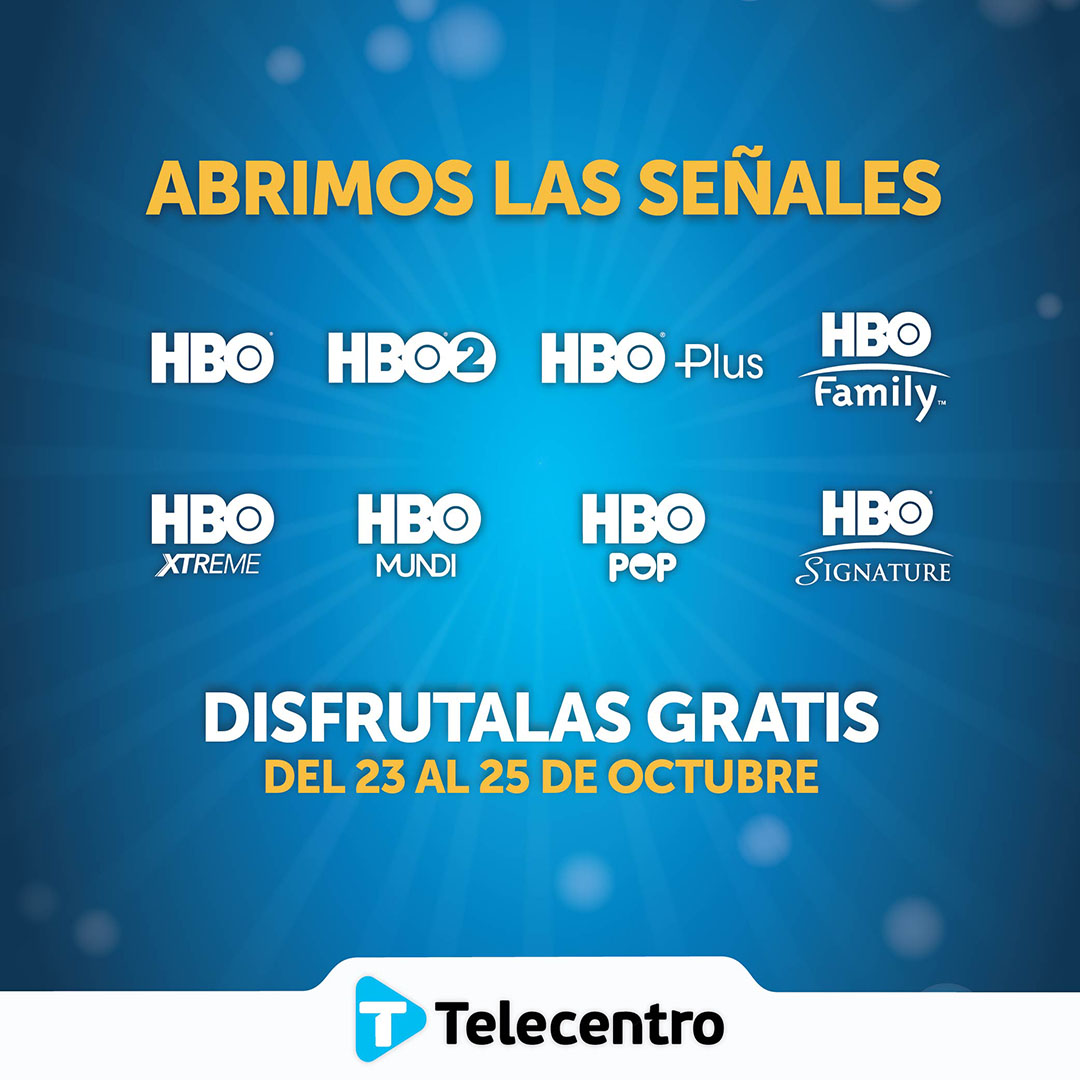 TelecentroAr's tweet photo. 📺 ¡Abrimos las señales de HBO! 🙌

Desde ahora y durante todo el fin de semana, disfrutá gratis de todas las películas y series de HBO con Telecentro. https://t.co/IaeRSAReOc