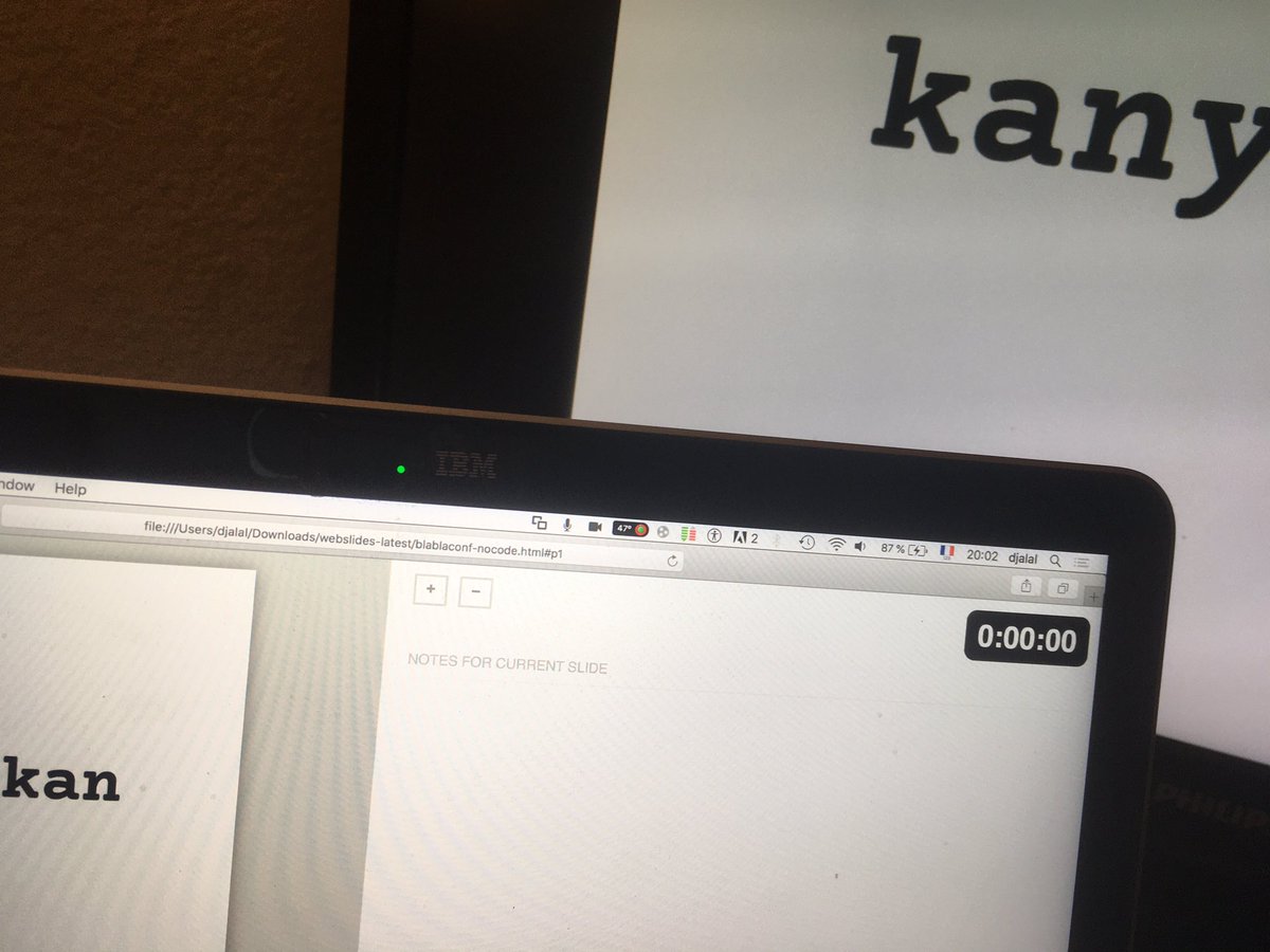 enlamp's tweet photo. #BlaBlaConf #protip 

Remarkjs rocks : lightweight, dual screen support, presenter notes. 

Open sourced by @gnab  and well documented, give it a try

https://t.co/UzWfWy3Nsc https://t.co/sRNcOZToN4