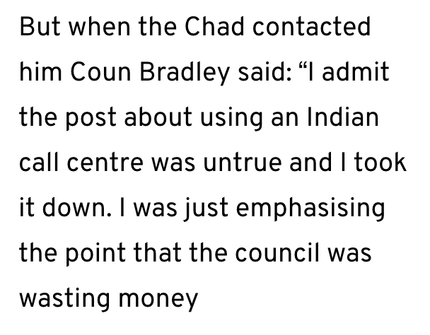 Who's this  @BBradley_Mans fella who is hounding  @MarcusRashford? You might know him as the guy who made up the weird lie that Ashfield Council had spent £17,000 on paying an Indian company to call local residents from a call centre in Mumbai. He later admitted it wasn't true.