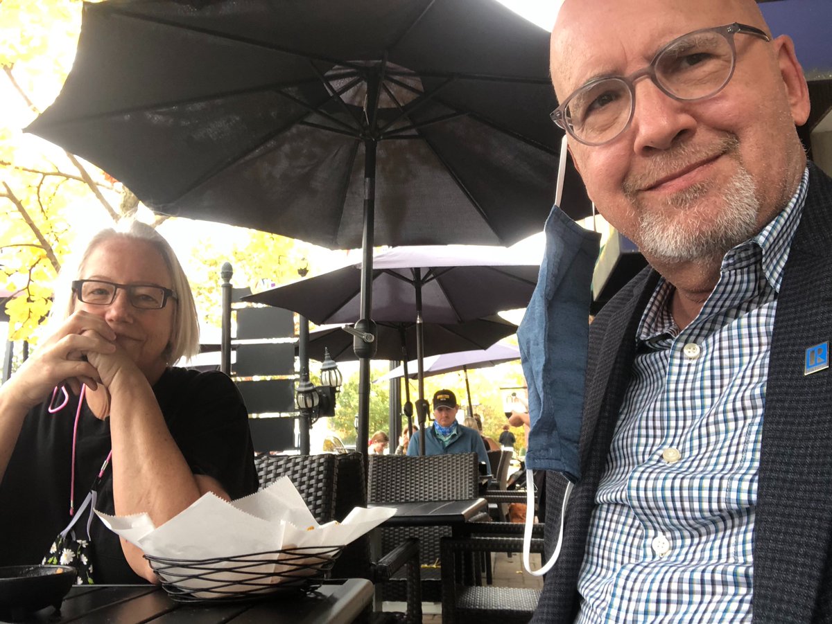 Patti and I eating al fresco (outside) while the weather last. #CarmelIN @CITYOFCARMELIN