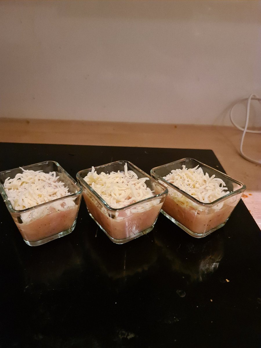 Zerratar's tweet image. Finely chopped chicken, egg, salt, pepper, some chicken stock, mozzarella cheese, ready for the oven. Will it work? Idk. Never tried it before