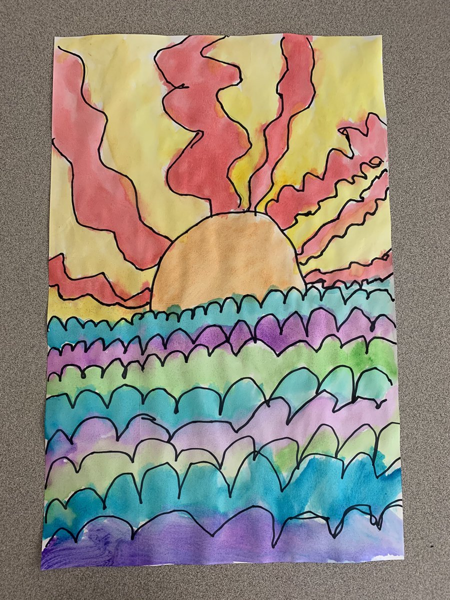 missgligic's tweet photo. Last week in Art, we focused on different kinds of lines. Today in Art , we combined our knowledge of lines and tied it into warm and cool colours! How amazing did their “Warm Sky, Cool Sea” art turn out? https://t.co/Wf8UuXgRY2