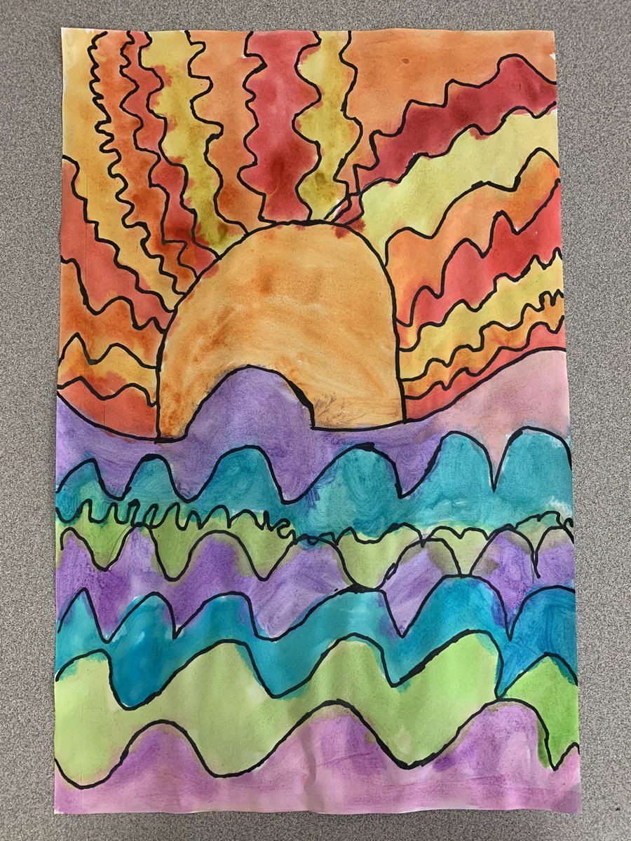 missgligic's tweet photo. Last week in Art, we focused on different kinds of lines. Today in Art , we combined our knowledge of lines and tied it into warm and cool colours! How amazing did their “Warm Sky, Cool Sea” art turn out? https://t.co/Wf8UuXgRY2