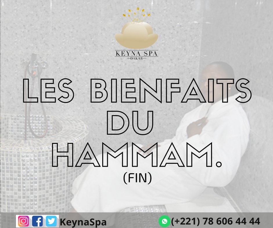 KeynaSpa's tweet photo. BIENFAITS POUR L'ORGANISME (Fin)
Le hammam, grâce à la vapeur ambiante, aide à dégager les voies respiratoires et facilite la respiration.
#KeynaSpa #BienEtreSante #Dakar https://t.co/v4zKbRQPtZ