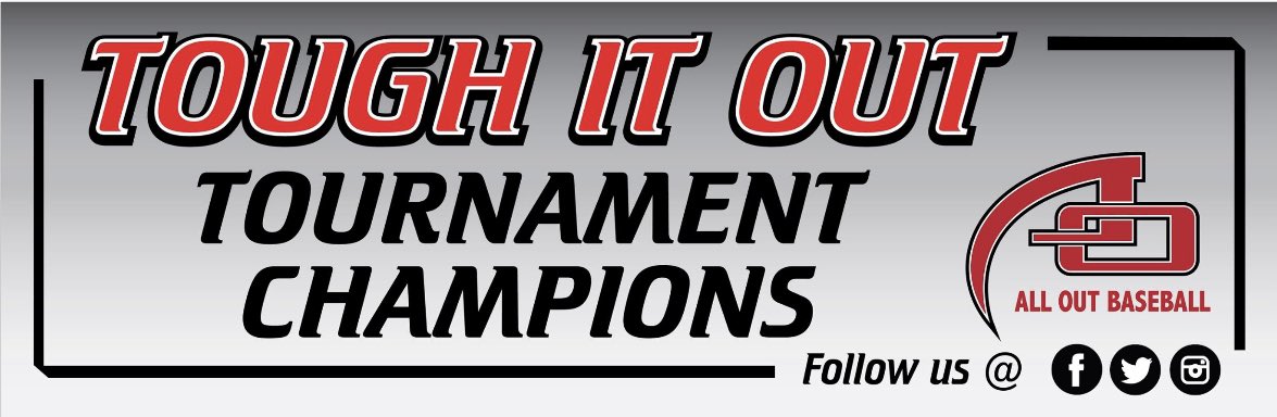 AllOutBaseball's tweet photo. We are hosting 55 teams this weekend in our “Tough It Out”tournament that starts tonight!! Excited to see some good baseball this weekend. Winners will get to take home and hold up this sick banner! Best of luck to all teams! #beTough @Gatorade https://t.co/eOHFu0IHvi