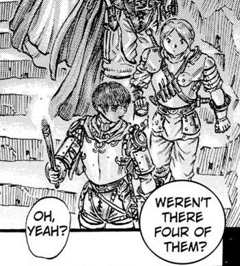 Finally, when Judeau is explaining the history of the Tower of Rebirth, he says Five Angels were sent to destory SK. However... he is then corrected by Casca, who says there were only four. This makes sense, as Void would be that final addition.