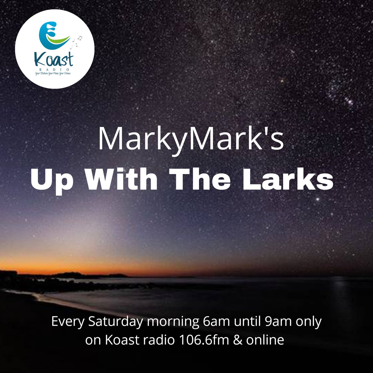 markymarkkoast's tweet photo. Weekend comes around quick so I'll be up early Saturday for another 3 hrs of music &amp; features from 6am only on Koast radio #keepitkoast https://t.co/5X9QhPQRHj