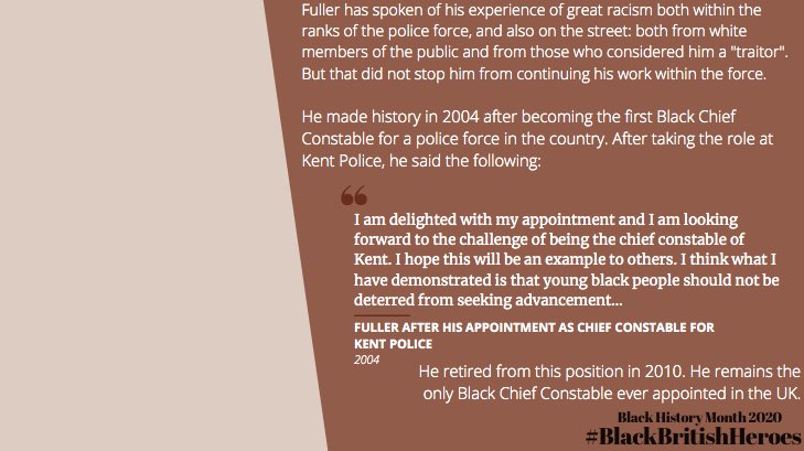 Today’s Black British Hero is Michael Fuller the first and only Black Chief Constable ever appointed in the UK.(New logo = new colours)  #BlackHistoryMonthUK    #BHM    #BlackBritishHeroes