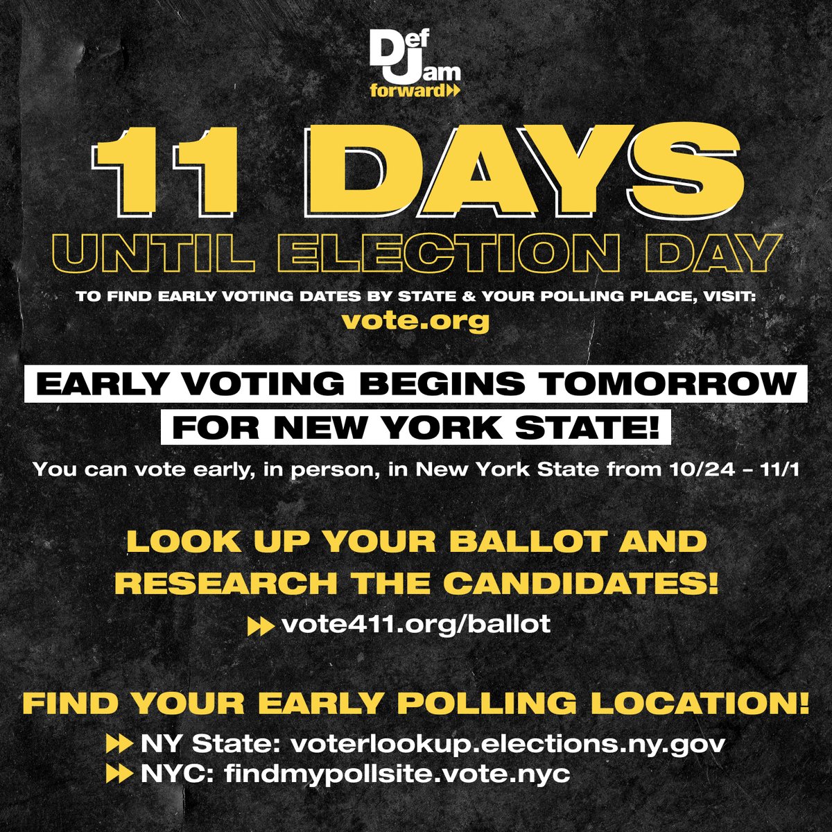 defjam's tweet photo. 🗣️ NEW YORK STATE! Early voting begins TOMORROW 🗳️ https://t.co/g4SeZ5GATl