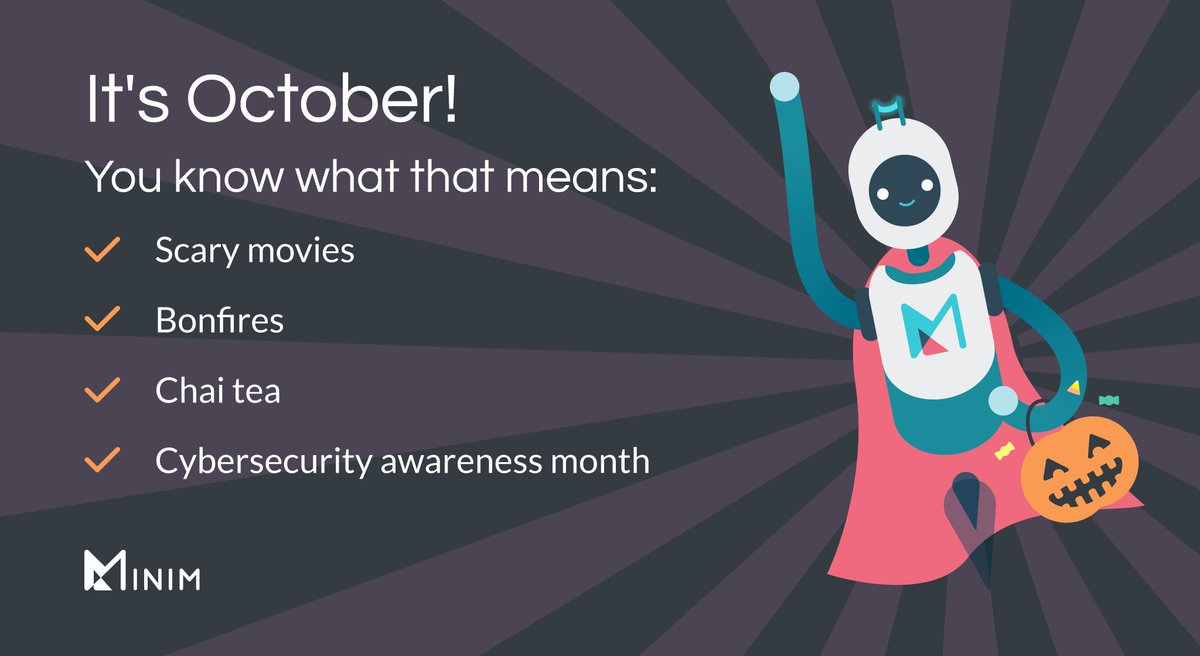 MinimSecure's tweet photo. It's October! Celebrate #CybersecurityAwarenessMonth by making sure your #smarthome #WiFi is safe and sound. Create a #security plan and #BeCyberSmart! https://t.co/cKPYrR2E4d