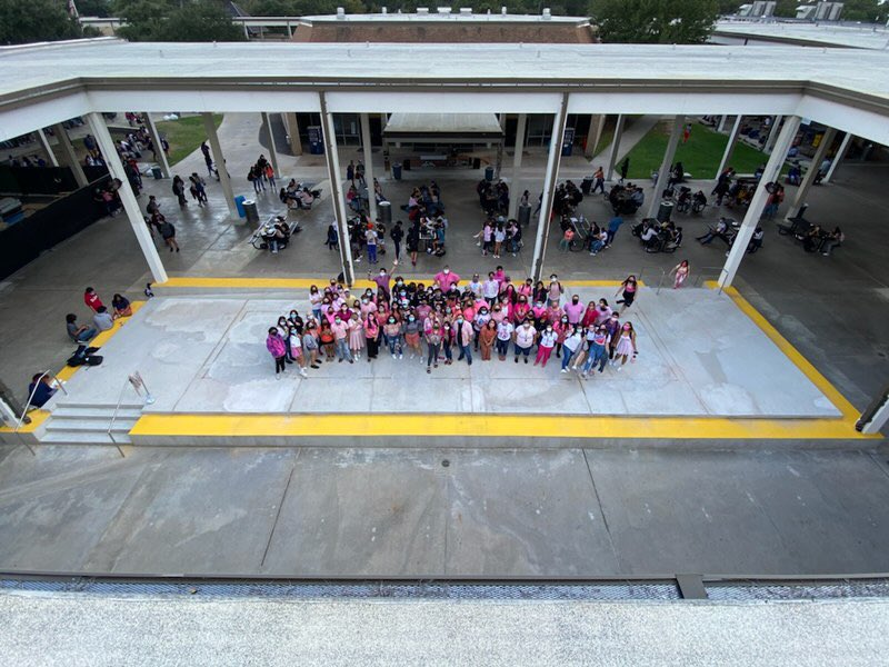 SpringWoodsHigh's tweet photo. So proud of the SWHS Community coming together to support one of our own! Pink out day was a success! #Pinkout2020 #Raisingawareness #AllmeansAll https://t.co/hQ94py9uzg