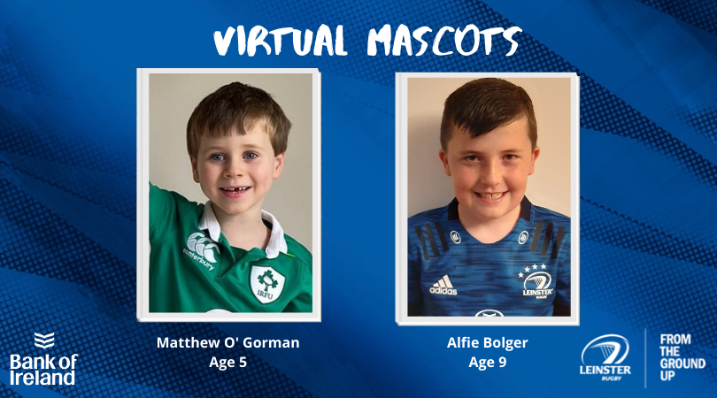 leinsterrugby's tweet photo. Tonight's virtual mascots, shouting on the lads from home, are Alfie Bolger and Matthew O'Gorman. 👊🔵

#LEIvZEB https://t.co/YpdwZlmAWS