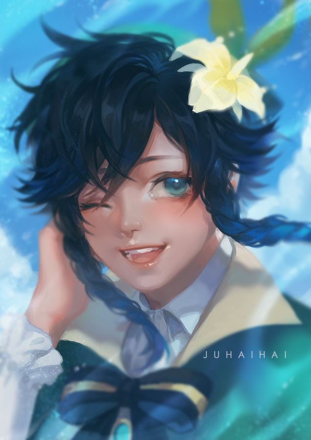 juhaihai's tweet photo. I opened my house for Diluc, but this starbucks twink came home so I drew him 🍃🎐#原神  #GenshinImpact https://t.co/uiDHHfBIfo