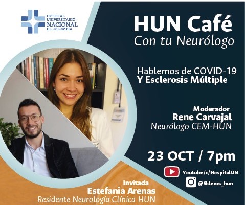 Tómate HUN café con tu neurólogo, hoy 23 de oct en la charla "Hablemos de COVID-19 y Esclerosis Múltiple" con el Dr. Rene Carvajal, neurólogo  HUN y como invitada especial Estefania Arenas, residente de Neurología Clínica UNAL. <a href="/skleros_hun/">CEMHUN</a>.¡Te esperamos! 
youtube.com/watch?v=UkkHGY…