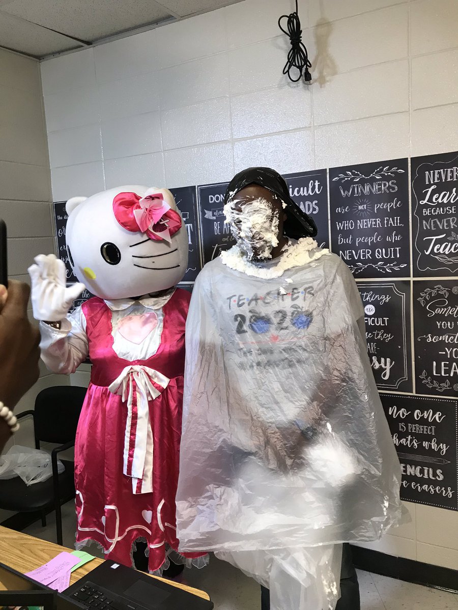 thesskey's tweet photo. Today @BearCreekMS had their first virtual pep rally for the year and we had a blast. Huge shout out to our two co-host @HortonkEla17 @ngubeni_mr and also to our Assistant Principal @brianking105 for taking his pie like a champ๐คฃ. #ThinkPinkWeek #AllBearCreek https://t.co/UrKqA25gza