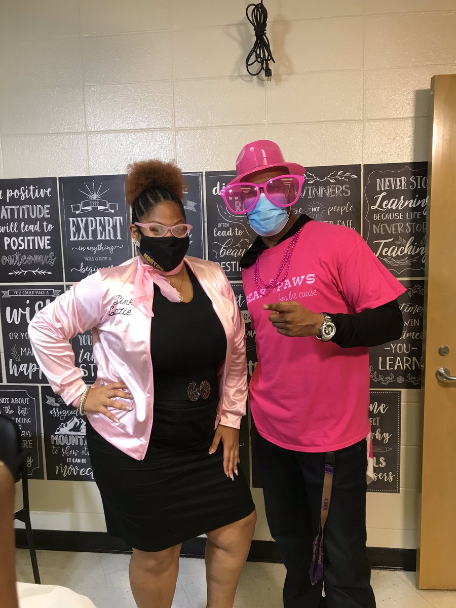 thesskey's tweet photo. Today @BearCreekMS had their first virtual pep rally for the year and we had a blast. Huge shout out to our two co-host @HortonkEla17 @ngubeni_mr and also to our Assistant Principal @brianking105 for taking his pie like a champ๐คฃ. #ThinkPinkWeek #AllBearCreek https://t.co/UrKqA25gza