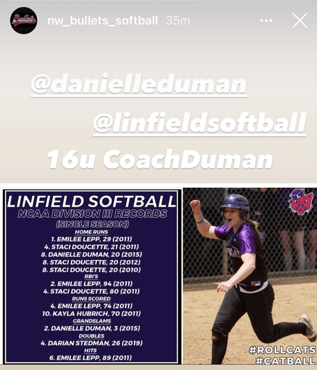 NWBulletsSB's tweet image. NW Bullets Alumni and 16U coach Danielle Duman🥎hitting bombs in college💣💣💣 @LinfieldCatball and she is still hitting them at practice #NWbulletsDuman #nwbullets