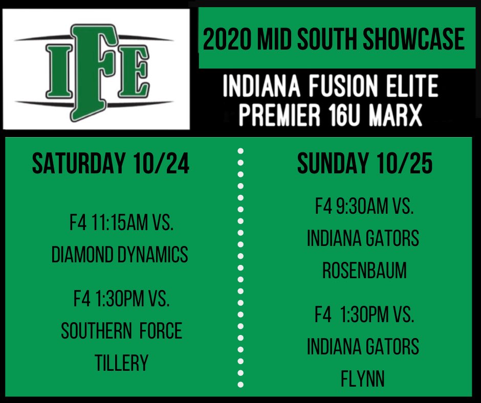 FusionMarx's tweet photo. IFE Marx is headed to Franklin TN this weekend!! We are playing in the Mid-South PGF Showcase. Great Fall weekend to watch some high level softball. Schedule is below!! https://t.co/U1fvvgxoag