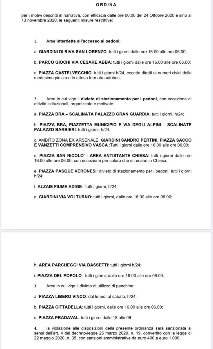 Verona, ecco piazze e parchi chiusi fino al 13 novembre 
<a href="/comuneverona/">Comune di Verona</a> #Covid_19