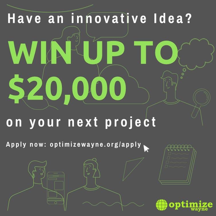 are you passionate about creating lasting change in your community? are you interested in entrepreneurship or social innovation? 
APPLY to the optimizewayne social innovation challenge! 

our applications can be found on our website &amp; close december 1st 💚💛