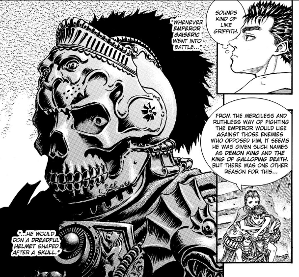 This line is so powerful because it implies SK had regrets all the way up until the end of his life. I'm sure most of it involves the woman, but he doesn't exactly sound like the kindest ruler either. Guts even thought that SK reminded him of Griffith. He probably had his regrets