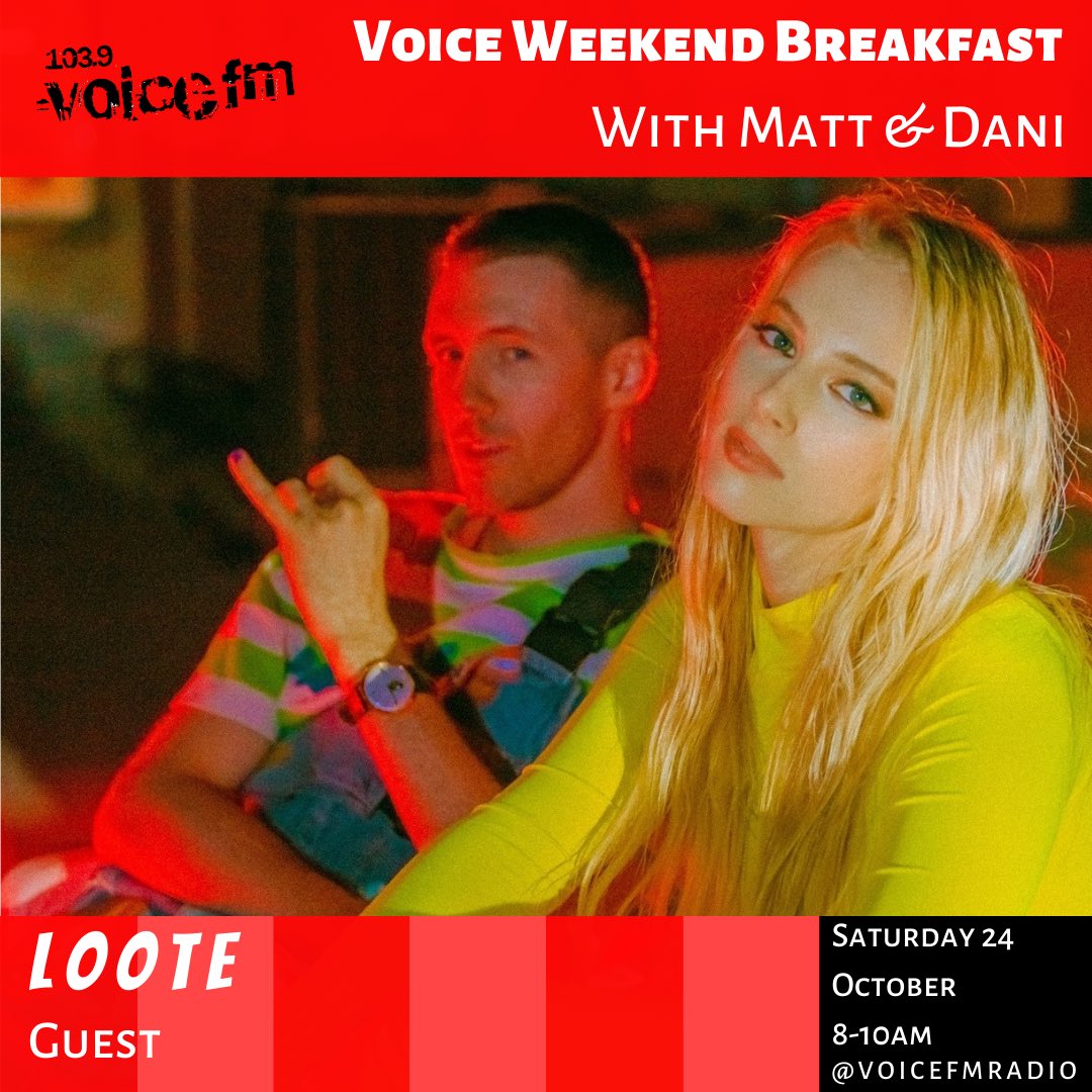 voicefmradio's tweet photo. โ๏ธHear an exclusive chat with @lootemusic tomorrow morning from 8-10am on #VoiceWeekendBreakfast with @clewes_matt & @DanielaDPalma!
Matt spoke to Emma & Jackson as they have released their new single #PushingDaisies ๐ผ https://t.co/j3DIrynjly