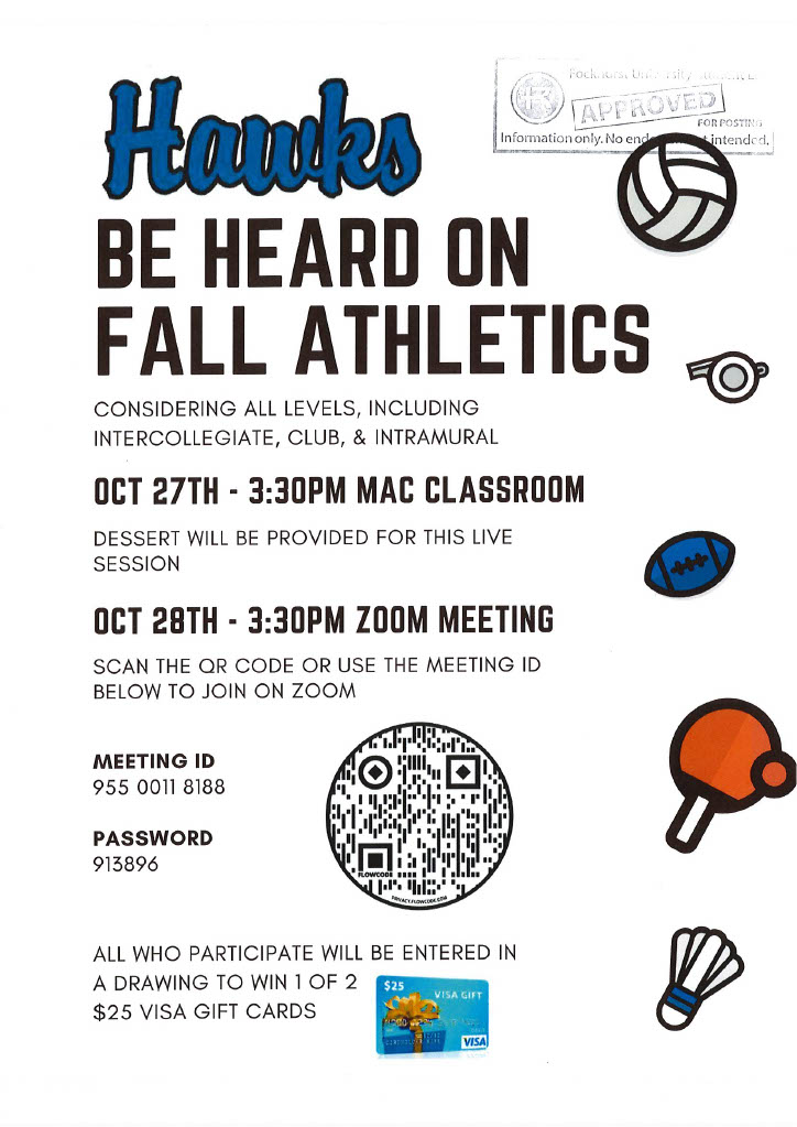 RUhawks's tweet photo. Attention Rockhurst students: Please attend the Gender Equity Survey discussion groups on Tuesday, Oct. 27 at 3:30 p.m. at the MAC Classroom and or by Zoom. https://t.co/Zj64Iuwhh8