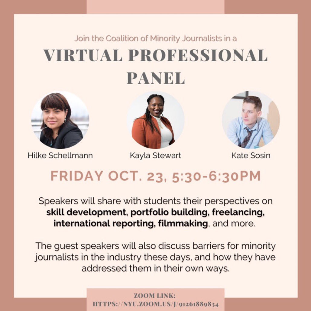 nyu_journalism's tweet photo. Students, join @nyucmj @HilkeSchellmann @Kayla_S_Stewart and @shoeleatherkate at 5:30 today! https://t.co/VRXr3RUZ7K