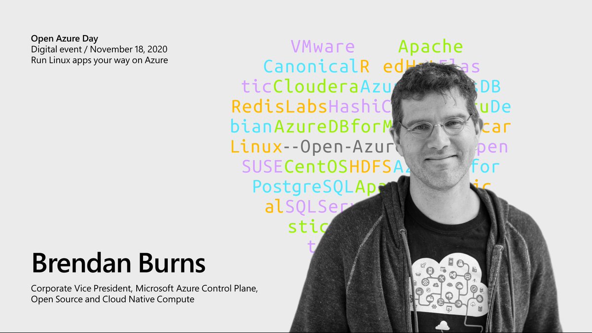 Azure's tweet image. Join @brendandburns and #LinuxOnAzure rock stars at #OpenAzureDay on Nov 18 for the latest trends in Linux, Kubernetes, and app development on Azure. Register today: msft.it/6016TNv9o