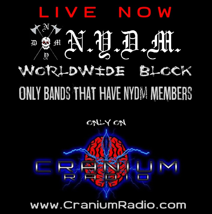 CraniumRadio's tweet photo. The NYDM Worldwide Block is LIVE NOW!
An hour of bands that have NYDM members in them!
Tune in here:
https://t.co/cAqxfX7Rsl
or Mobile: https://t.co/OLys69khJ6
https://t.co/DHgVpdppqK
#NYDM Possessed Blood Feast Official https://t.co/DQx3gxbEwB