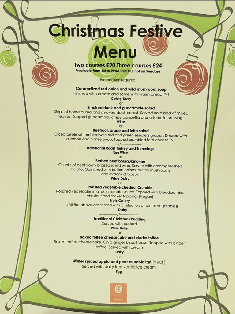 Our Festive menu is available too between the 1st and 22nd of December.