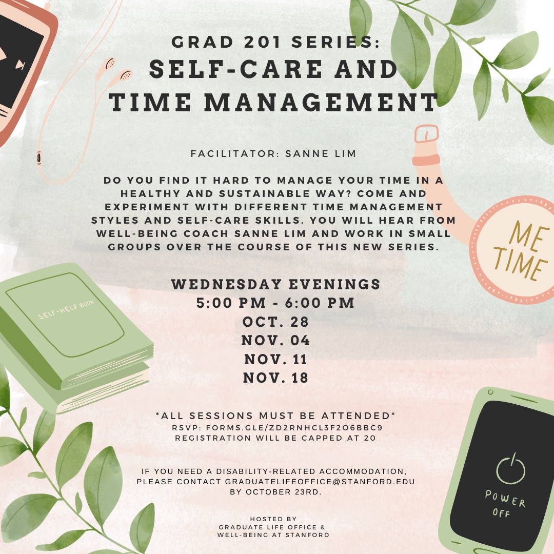 Do you find it hard to manage your time? Are you berating yourself for it? You are not alone! Many students are seeking coaching and GLO is hosting a series of workshops with our Well-Being Coach for grad students, Sanne Lim.  RSVP bit.ly/grad201fallser…
