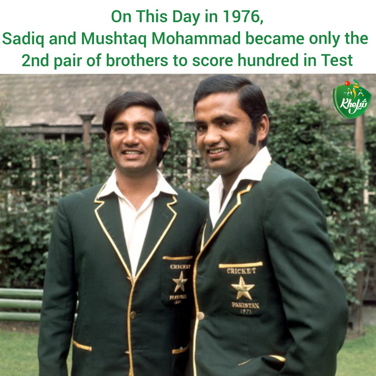 khelshel's tweet photo. #OnThisDay in 1976,
Sadiq Mohammad &amp; Mushtaq Mohammad became only the second pair of brothers to score hundred with Sadiq scoring 103 runs and Mushtaq scoring 101 against New Zealand at Hyderabad.

#PAKvNZ #Cricket #Pakistan #NewZealand #SadiqMohammad #MushtaqMohammad #Hyderabad https://t.co/w3MNOJ6WBy