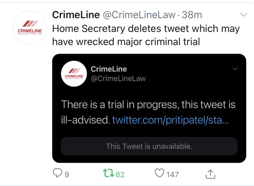 BarristerSecret's tweet photo. I suggest that @pritipatel start following @attorneygeneral. Might save future embarrassment/imprisonment. https://t.co/0MRWSbpMs2