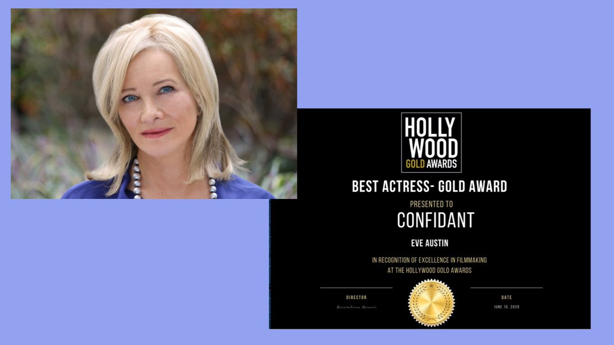 MsEveAustin's tweet photo. Thank you for my
Best Actress Award @HollywoodGoldAwards in
Debra Markowitz's poignant and beautiful short film CONFIDANT
*
*
*
#grateful #womeninfilm #bestactress #setlife #mothersonstory #create #IcouldGetusedToThis
#creativegoddess https://t.co/fdSF5WTaYs