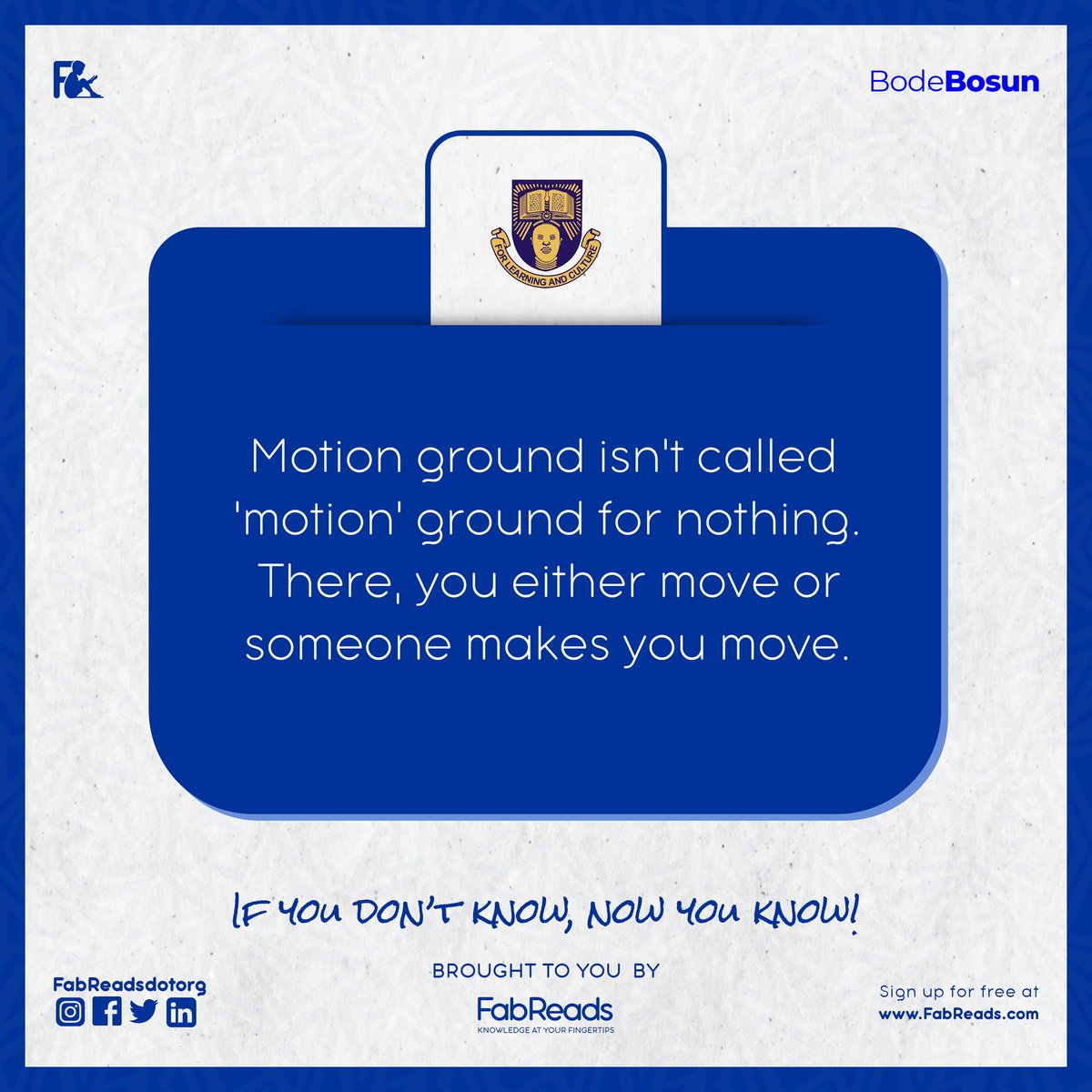 FabReadsdotcom's tweet photo. Read again, but this time slowly πππ
#ifyoudontknownowyouknow #fabreads #learnwithfabreads #oau #ifestudents #greatife #ife #oaustudents #youths #students #read #knowledgeatyourfingertips #motionground https://t.co/cmIChli8j8