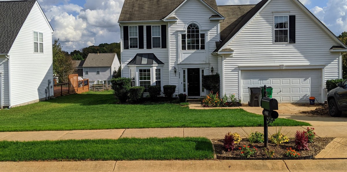 YardLabCo's tweet photo. Picture of my yard from Google Street View from march of this year vs just now. Still not perfect but massive progress.

#lawncare #lawngoals #fallrenovation #tallfescue #tttf #fescue https://t.co/TnwwTqVv7f