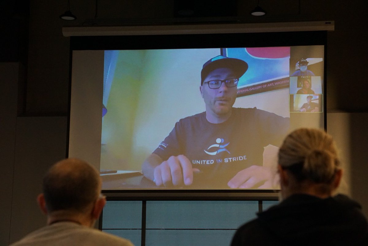 UnitedInStride's tweet photo. Thank you Kyle Robidoux for your presentation today about United in Stride at the US Trail Running Conference discussion on diversity &amp; inclusion including blind and adaptive athletes  #TrailConference #disabilityawareness #blind https://t.co/CvPp76PZws Pic credit:Peter Maksimow https://t.co/hdUczZ9TUs