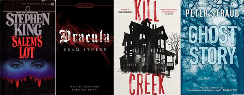 book cover of "Salem's Lot" "Dracula" "Kill Creek" and "Ghost Story"