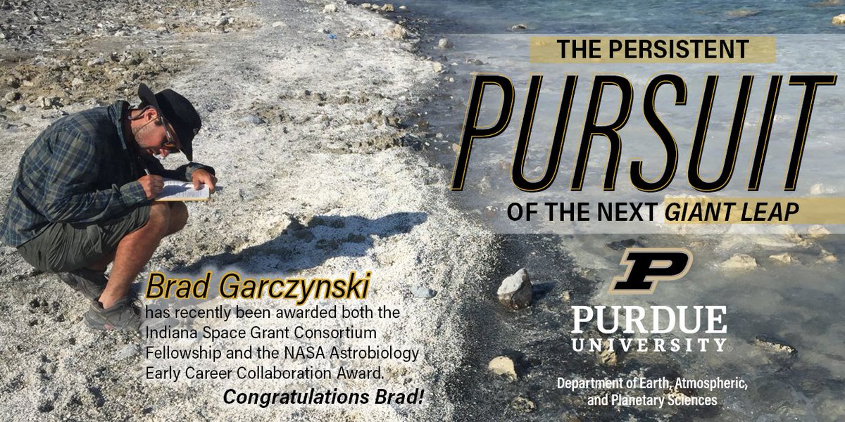PurdueEAPS's tweet image. EAPS PhD student Brad Garczynski uses earthly examples to explore #Mars and has earned both the Space Grant Consortium Fellowship and the NASA Astrobiology Early Career Collaboration Award. Congrats Brad!
Read more: bit.ly/3kqTlNc
#BoilerUp @LifeAtPurdue @PurdueScience
