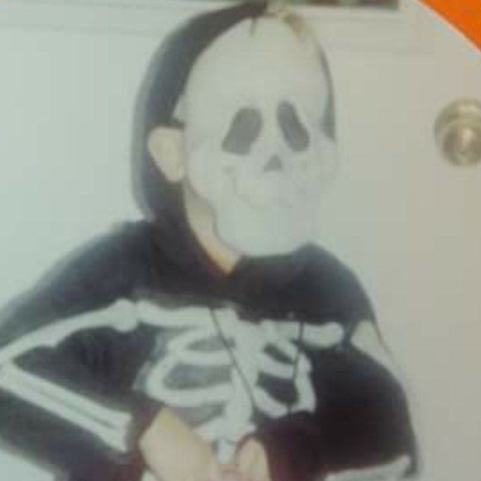 2. Skeleton, age 3-4 or 4-5. I liked this costume so much I apparently wore it two years in a row