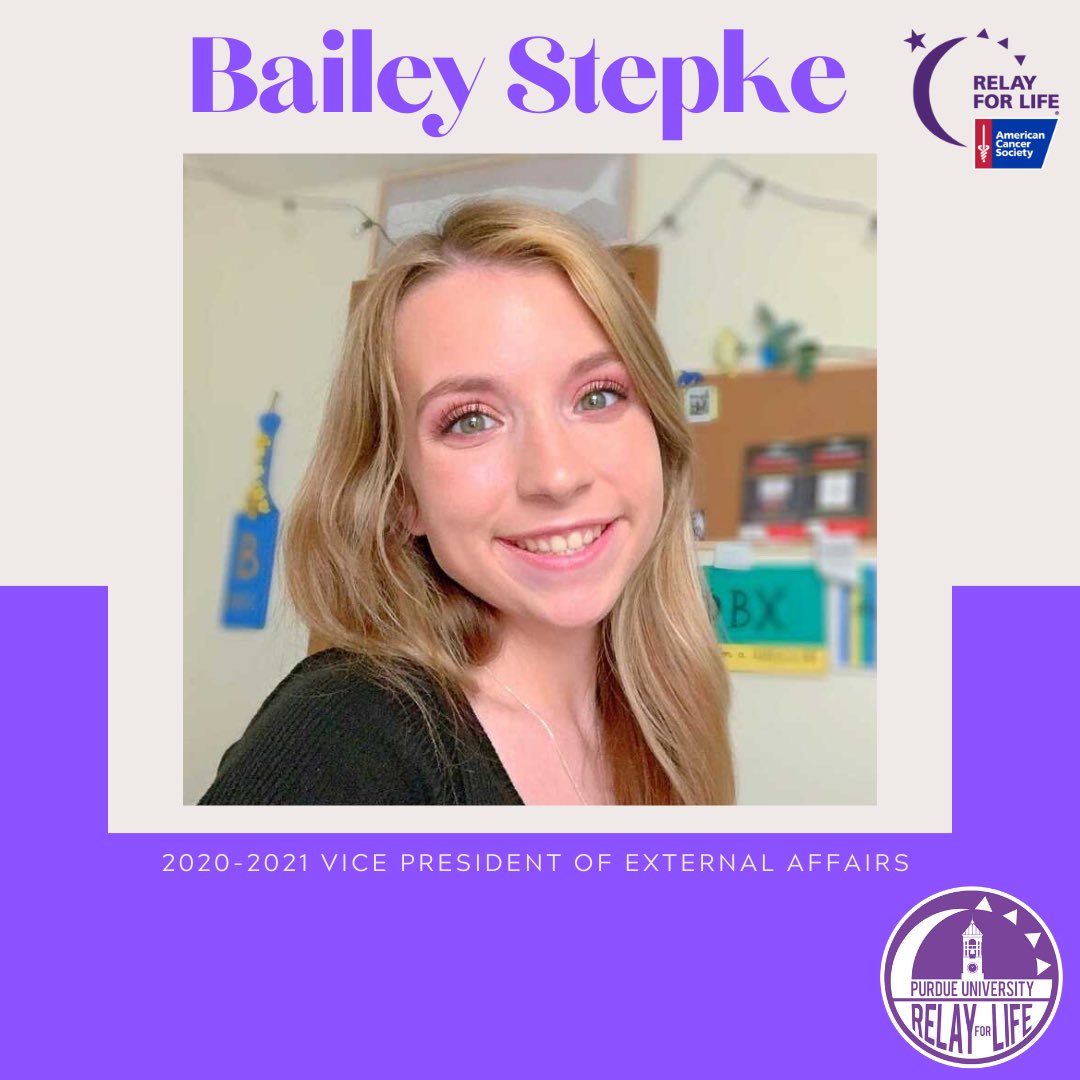 PurdueRelay's tweet image. This year’s Vice President of external affairs is Bailey Stepke.

🎗Hometown:  Granger, IN
🎗Major:  Human Resource Development &amp;amp; Management
🎗Year:  Junior
🎗Goal for this year:  “My goal this year is to get an internship this coming summer!”