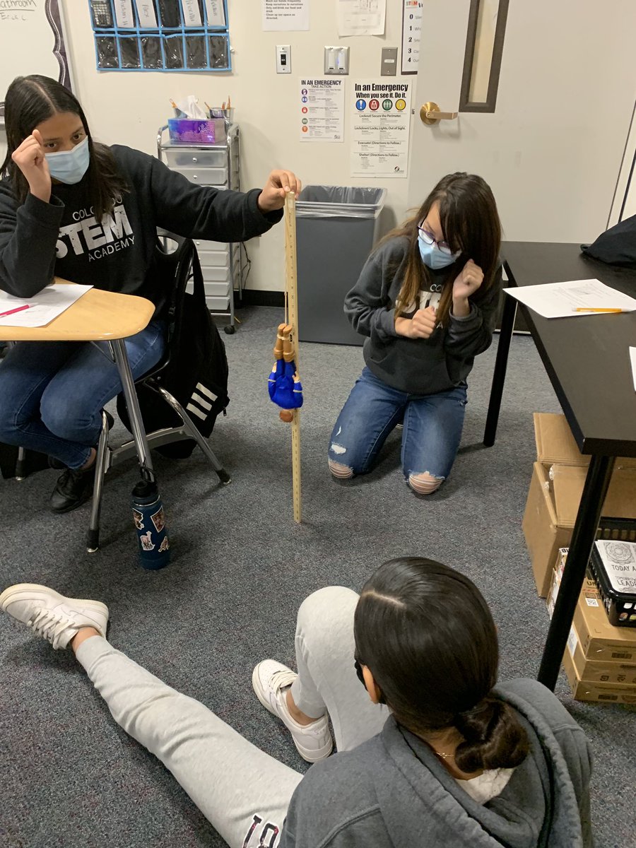 colorado_stem's tweet photo. Our level eight math students found the average drop height for 4 rubber bands then used that information to write a linear equation to determine how many rubber bands they needed for a 12 foot drop. 

We are happy to report that no princesses were injured in the bungee drop. https://t.co/faWOUiOGUZ