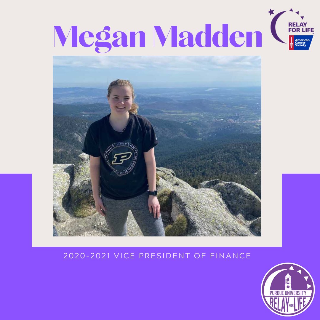 PurdueRelay's tweet image. Vice President of Finance is Megan Madden!
🎗Hometown:  Manalapan, NJ
🎗Major: Mechanical Engineering
🎗Minor: Global Engineering Studies
🎗Year: Senior
🎗Goal for this year: “To find new ways to fundraiser in this environment &amp;amp; create strong , connections with companies.”