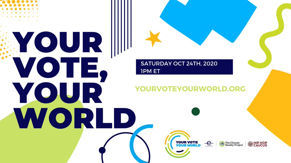 When we vote, we make a difference. And when we get everyone we know to vote? That’s when we change the world. I'm joining <a href="/ClimateReality/">Climate Reality</a>, @EarthDayNetwork, and <a href="/HipHopCaucus/">Hip Hop Caucus 🏁</a> tomorrow for a virtual rally to get out the vote! For more info, visit: yourvoteyourworld.org