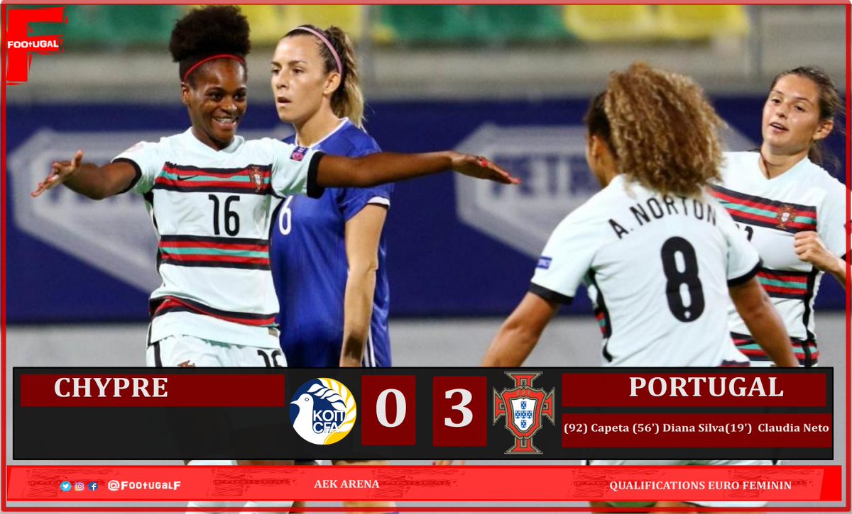 FootugalF's tweet photo. Bravo qui aux #Portugaises qui ont brillé ce soir à #Chypre avec une victoire catégorique 3-0 comptant pour les qualifications du championnat d'Europe féminin.
#WEURO #FootFéminin #futebolfeminino #TeamPortugal #Seleção #Portugal https://t.co/1pcA02MMqR