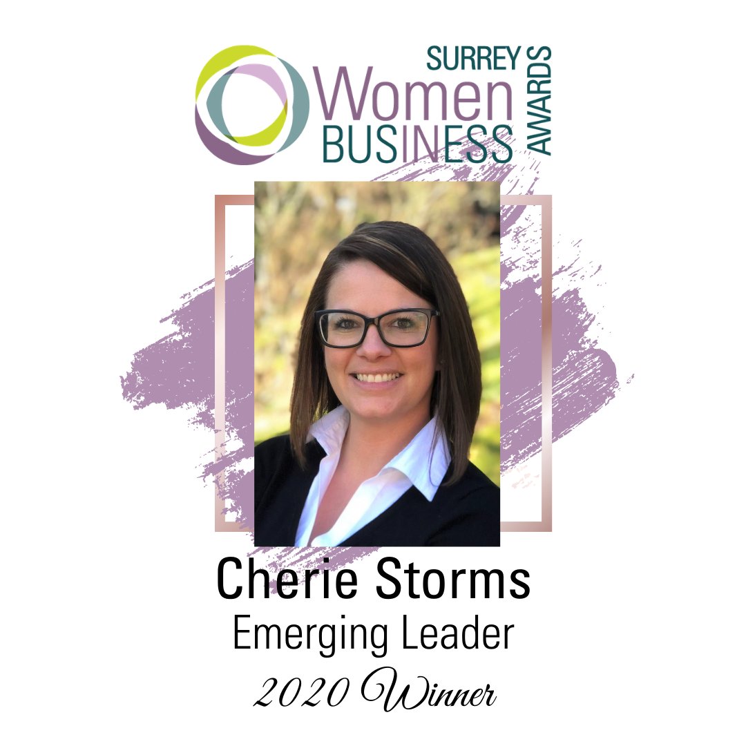 SWRBOT's tweet photo. The winner of the 2020 Surrey Women in Business Award – Emerging Leader Category, sponsored by @PortVancouver is Cherie Storms of @CutRedTape! #WIB2020 https://t.co/f0xxHXq33S