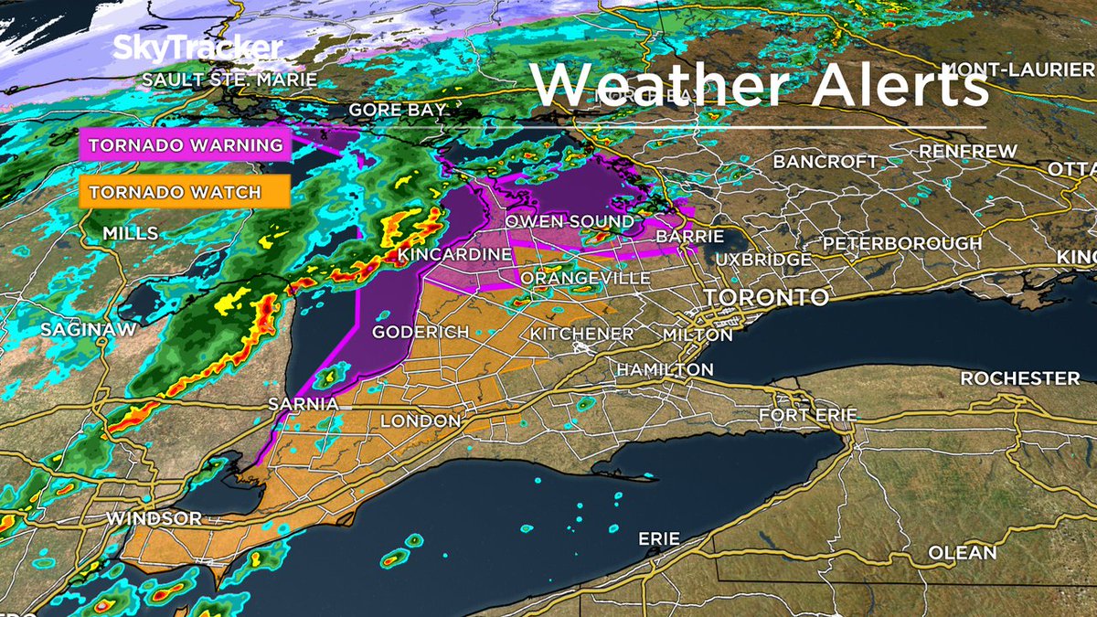 3:41 p.m. current tornado watches and warnings across southwestern/midwestern ON. #onstorm