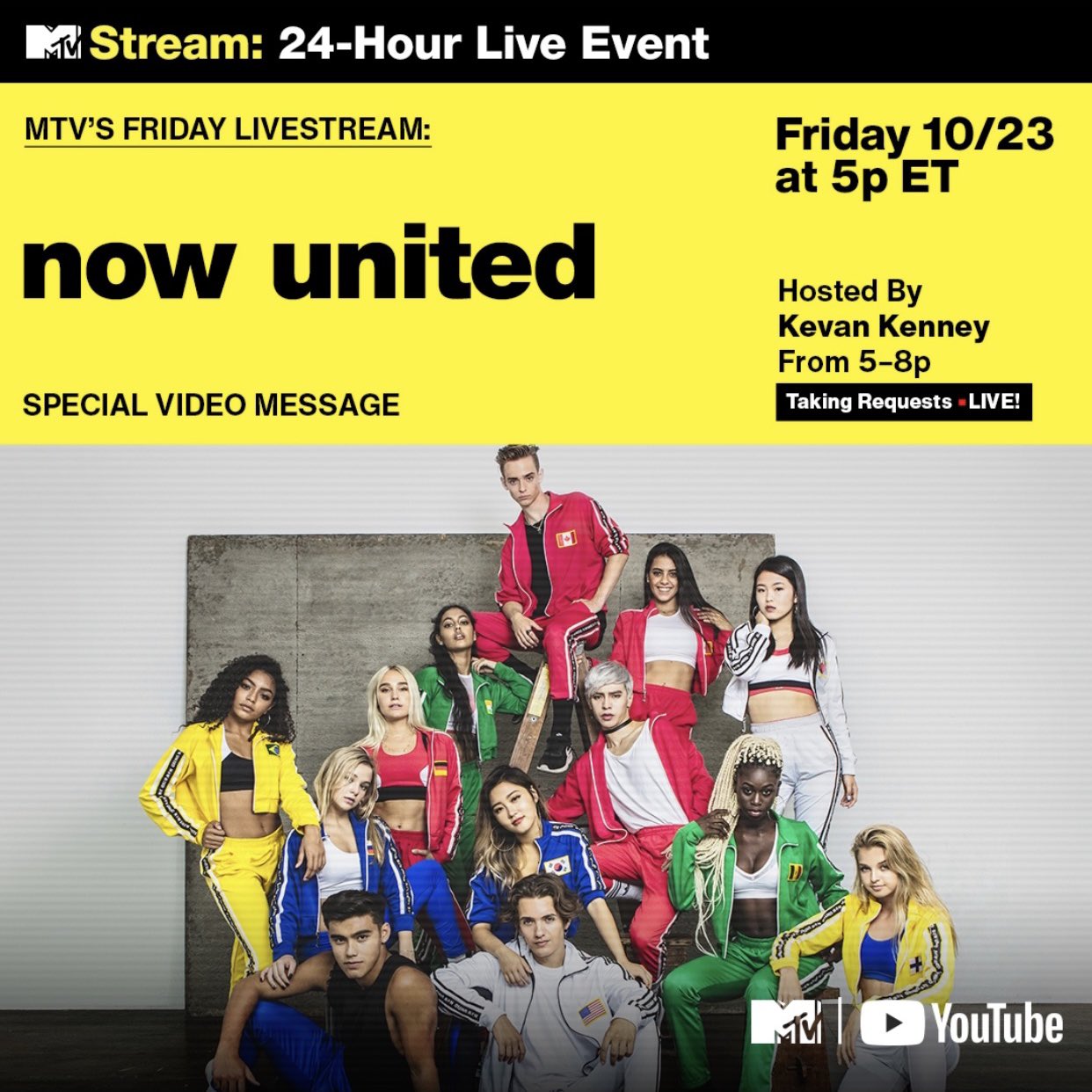 XIX Entertainment on X: Special LIVE video message from @NowUnitedMusic  TODAY (Friday 23 Oct) @ 5-8PM ET to introduce their new music video #Habibi   with @KevanKenney on @MTV #FridayLivestream #NowUnitedHabibi  t.coteSlR7P4So 